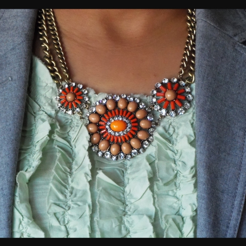J. Crew Retired Pinwheel Crystal & Antique Gold Statement Necklace